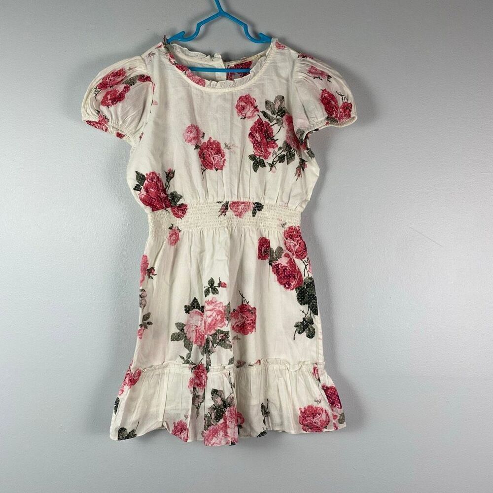 LoveShackFancy Girls Rose print Smocked Cotton Dress 12Y